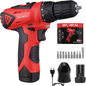 Taladro Atornillador 12V, DETLEV Pro Destornillador Eléctrico 2 Velocidades Par Máx 28N.m 18+1 con 1 Batería Recargable de iones de Litio 2000mAh