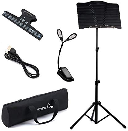 Donner DMS-1 Atril Plegable Ajustable para Partituras +Bolsa Negra+Lámpara Atril