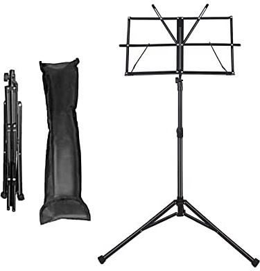 Atril para Partituras, Mugig Atril Musica Plegable, Atril de Orquesta con Bolsa de Transporte, Soporte de Música Metal, Altura Ajustable, Carga Máxima de 1,5 kg, Ligero y Compacto para Viajes