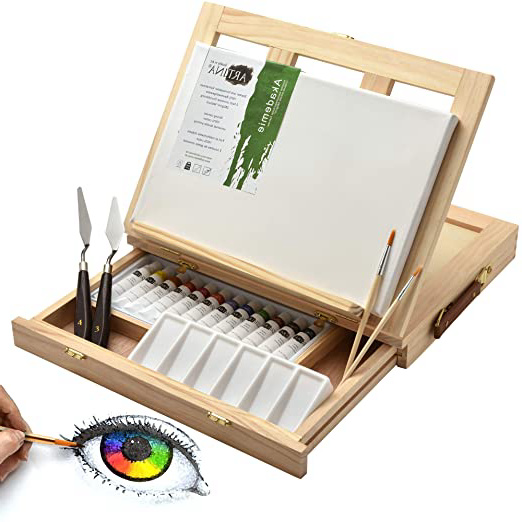 Artina Set de Pintura Milano Caballete de Mesa y Kit de Pintura de 19 Piezas con Colores acrílicos extraordinario