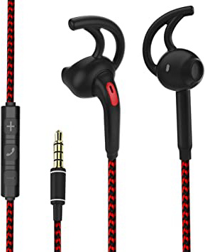 Anflowe - Auriculares de diadema con micrófono, sin enredos, trenzados, con sonido puro, ajuste seguro para gimnasio, correr, entrenamiento