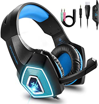 Cocoda Cascos Gaming para PS4 Xbox One, Ligero Auriculares Gaming con Luz LED & Control del Volumen & Cancelación Ruido, Diadema Ajustable Cascos con Microfono para PC Laptop Mac
