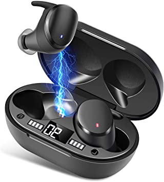 Auriculares Inalámbricos, Moosen Auriculares Bluetooth 5.0 IPX7 Impermeable, Mini Portátil Caja de Carga, HI-FI Estéreo, Control Tactil cancelación de Ruido, Control táctil para Correr Deporte