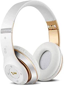Auriculares Cerrados Inalámbricos 6S, Alta fidelidad Estéreo Auriculares Estéreo Inalámbricos Plegables, Micrófono Incorporado, Micro SD/TF, FM (para iPhone/Samsung/iPad/PC) (Blanco y Oro)