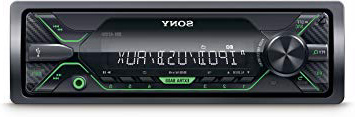 Sony DSXA212UI, Receptor Multimedia de Coche (Extra Bass, 4X 55W, Ecualizador de 10 Bandas, Función Karaoke, USB, AOA 2.0, MP3 y FLAC, Interfaz Verde), Negro