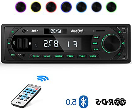 Autoradio Bluetooth Coche RDS Estéreo ieGeek, Luz de Botón 7 Colores, 60W X 4 Soporta FM/AM/AUX/FLAC/MP3/WMA/WAV/APE/USB/SD/Control Remoto, Reloj de visualización, Guardar 30 Emisoras de Radio, 1DIN