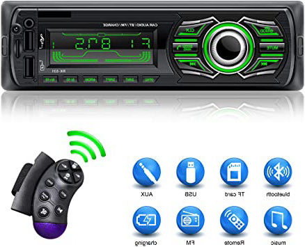 X-REAKO Radio Coche Autoradio Bluetooth Apoyo de Reproductor MP3 Llamadas Manos Libres Radio FM Soporte Control Remoto del Volante, Carga rapida