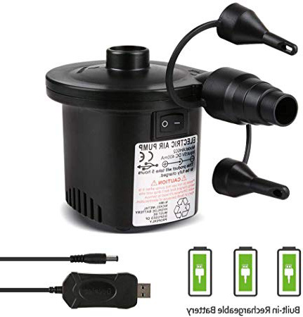 Deeplee Bomba de Aire Eléctrica, Inflador Bateria Recargable de llenado Rápido para Inflar/Desinflar, Inflador Colchon Hinchable, 3 Boquillas Incluidas (Adaptador USB: 5V)