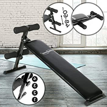 Banco de Abdominales - Plegable, 48-60cm Ajustable en Altura (4 Niveles), Fijación de Piernas, Negro - Banco de Pesas Multifunción