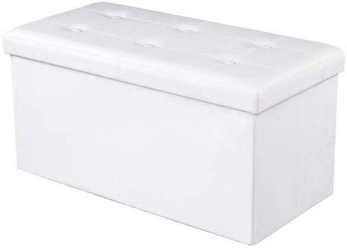 SONGMICS Baúl Puff Taburete para almacenaje Plegable Carga máxima de 300 kg Blanco 76 x 38 x 38 cm LSF106