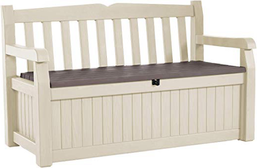Keter Eden Garden Bench - Banco Arcón Exterior, Capacidad 265 L, Color Marrón y Beige