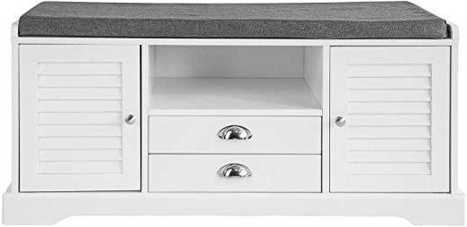 SoBuy FSR71-W Zapatero Banco con 2 cajones y 2 Puertas,Banco con almacenaje,L105 x P37 x H49cm,ES