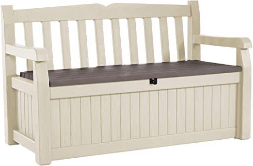 Keter Eden Garden Bench - Banco Arcón Exterior, Capacidad 265 L, Color Marrón y Beige