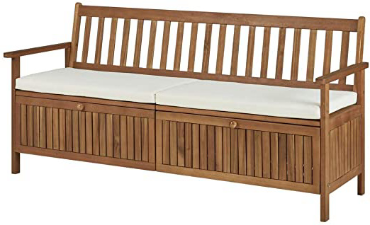 Festnight Banco de Almacenaje Banco Arcón Exterior Garden Bench con Cojín de Madera Maciza de Acacia 170 x 63 x 84 cm