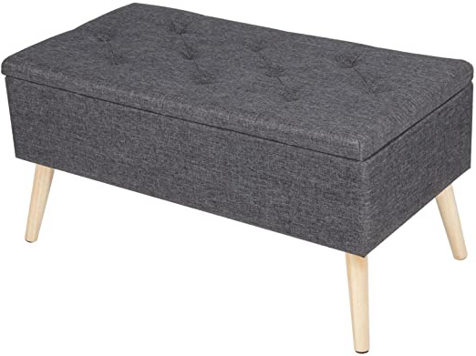 WOLTU Taburete Puff con Cajón de Almacenaje de Banco de Almacenamiento Zapatero con Asiento Asiento Tapizado de Lino 79,5x39,5x40cm Gris Oscuro, SH28dgr