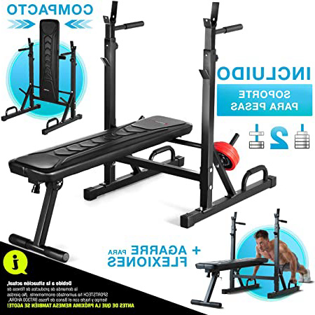 Sportstech 21en1 Banco de Pesas Innovador con Soporte para Pesas y Asas Push up, Sistema de Plegado Inteligente, Banco de Entrenamiento BRT300 Plegable, pies Antideslizantes, tapicería Eva y Asas Dip