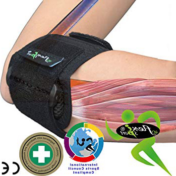Brazalete para tratamiento del CODO DE TENISTA (Negro) Llevado en Wimbledon. ANTI-SUDOR, HIPOALERGÉNICO libre de Neopreno y Látex, respeta las píelas más delicadas | Talla única | Intercambiable L o R | Nivel de compression adjustable | Unisexo.