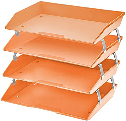 Acrimet Facility Bandeja Portadocumentos de 4 Niveles para Cartas (Organizador de Archivos de Prima Plástico) (Color Naranja)