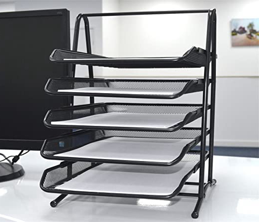 SHINE Soporte para bandejas de archivado de Oficina de 5 Niveles Organizador de Almacenamiento de Malla de Alambre A4 para Cartas de Papel/Bandeja para Documentos.