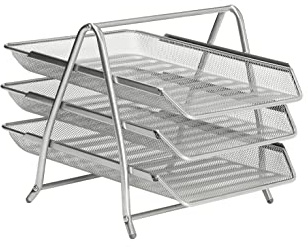 Osco 3TT-SLV - Bandeja para cartas de 3 niveles de malla metálica, color plateado
