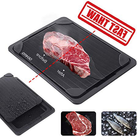GEMITTO Bandeja de Descongelación Rápida con Agujero de Suspensión y Bandeja de Goteo Aleación de Aluminio Aeronáutico con Seguridad Sin Electricidad 34x24x1.3cm (con Bandeja)