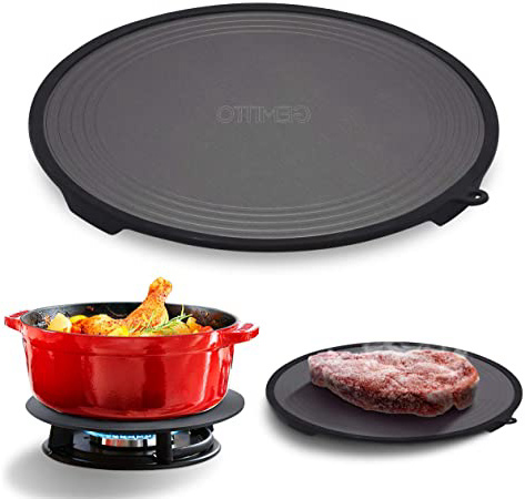 GEMITTO Redondo Bandeja de Descongelación y Acelerar el Tiempo de Ebullición Bandeja para Descongelar Carne con Borde de Silicona, Sin Electricidad Negro 28cm