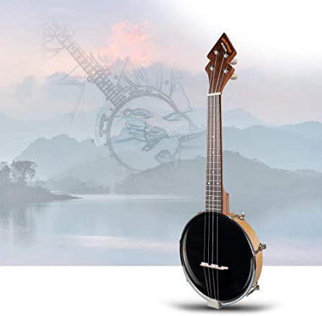 26 pulgadas Banjo Banjolele Ukelele 4 cuerdas chapada en la vendimia con bolsa de transporte Sintonizador electrónico