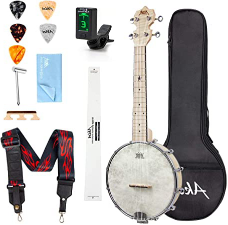 AKLOT Banjolele Ukelele banjo Concierto 23 pulgadas Remo Drumhead Open Back Maple Body 1:15 Sintonizador avanzado con varilla de armadura de dos vías