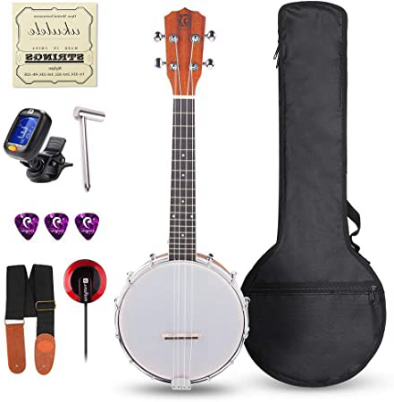 Vangoa Banjo Ukulele 4 cuerdas Concierto Banjos Sapele Wood 23 Inch Banjolele Beginner Set con Bag Tuner Pickup Strings