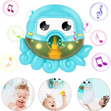 Gifort Máquina de Burbujas de Baño, Ducha de Niños Baño de Burbujas, Juguetes del Baño Pulpo de Burbuja con 42 Música Infantil para Niños Pequeños, Ideales Burbuja de Baño Juguetes para Niños-Blue