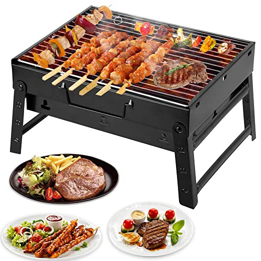 Mbuynow Barbacoa de Carbón Portátil con Parrillas y Pies Plegables para BBQ, Picnic, Acampadas, Camping