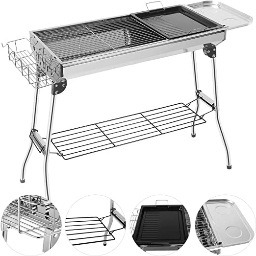 Grandma Shark Parrilla De Acero Inoxidable Para Exteriores Con Estante, Parrilla de carbón, Barbacoa de barbacoa al aire libre, para acampar en la mesa, Parrillas de barbacoa para jardín al aire libre