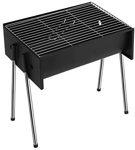 SONGMICS Barbacoa de Carbón, Barbacoa Portátil de Hierro Pintado con Spray, Parrilla Cromada, Parrilla de Barbacoa para Camping, Negro GBQ44BK