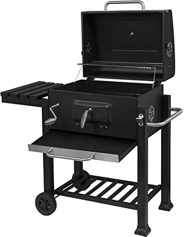 WOLTU Barbacoa de Carbón Portátil Barbacoas de Exterior Ajustable en Altura Parrilla con Ruedas para BBQ, Jardín, Camping 113x45.5x100 cm Negro CPZ8135sz