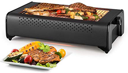 Klarstein Infragrill parrilla eléctrica - 1500 W, Tecnología IR Taste Experience, Sin humos, Calienta rápidamente, Regulable, Bandeja para recoger la grasa, Parrila de acero inoxidable, Negro