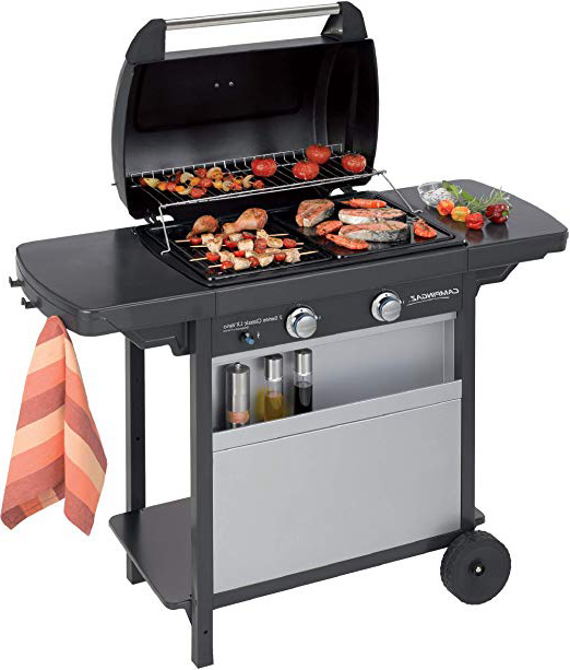 Campingaz 2 Series Classic LX Vario Barbacoa a Gas, BBQ con 2 Quemadores, 7.5 KW, Plancha y Parrilla de Acero Estampado, 2 Mesas Laterales