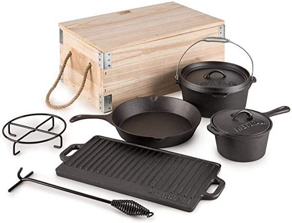 







KLARSTEIN Hotrod Masterplan Juego de ollas de Hierro Fundido (Juego de 7 Piezas, para cocinar sobre Fuego o Parrilla Barbacoa, Cacerola, sartén, cazo, Tapa, Incluye Caja Transporte Madera)






