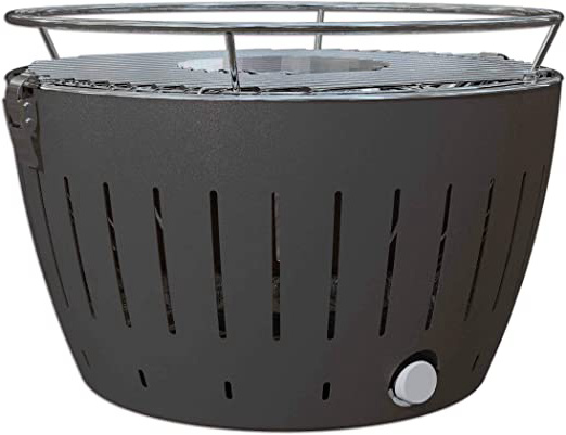 LotusGrill – Barbacoa de carbón Vegetal sin Humos – con Turbo Ventilador para calefacción rápida – Color Gris/Carbón