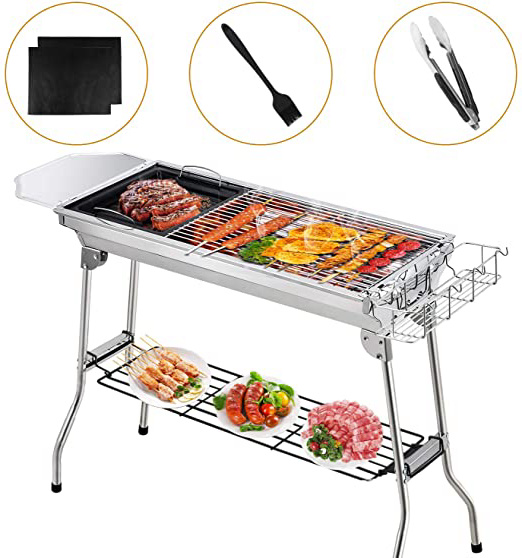 Gifort Barbacoa Portátil de Acero Inoxidable, Barbacoa Portátil on Rejilla Portátil Plegable Barbacoa de Exteriores (5-10 Personas) para BBQ, Picnic, Acampadas, Camping
