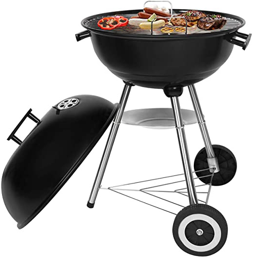 SunJas Barbacoas Portátiles Barbacoas de Carbón Asador Parrilla con Ruedas para Jardín Exterior BBQ con Soportes Facil Movimiento (46L ×44W ×70H)