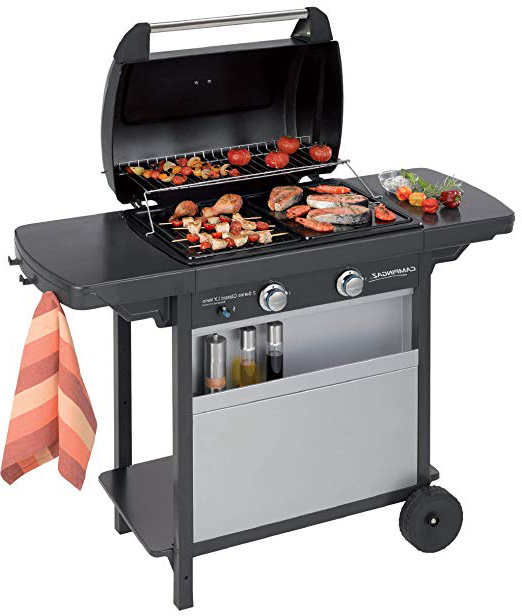 Campingaz 2 Series Classic LX Vario Barbacoa a Gas, BBQ con 2 Quemadores, 7.5 KW, Plancha y Parrilla de Acero Estampado, 2 Mesas Laterales