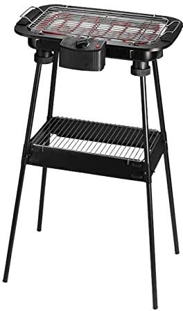 Bastilipo BBQ-2000P BBQ-2000P-Barbacoa electrica de exterior-Con patas-2000W de potencia y parrilla de 47 x 35cm-Barbacoa sin humo-Fácil de limpiar-2 niveles de altura y bandeja recoje grasas, Negro