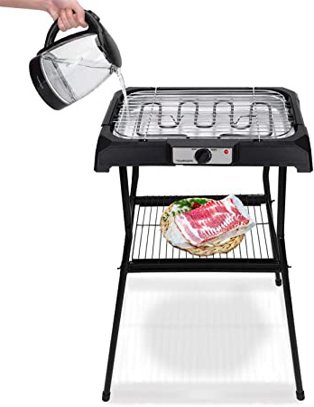 Aigostar Lava Pro - Barbacoa eléctrica con patas, Grill, 2000W, bandeja recoge grasa extraíble, uso con agua: evita los humos, uso en exteriores e interiores, superficie antiadherente, termostato.