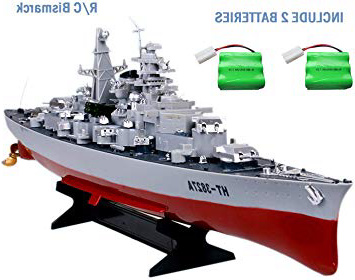 MODELTRONIC Nuevo Barco Radio Control Navío Buque de Guerra Acorazado alemán Bismarck Escala 1:360 / Emisora 2.4Ghz / Lancha radiocontrol / Barco teledirigido / Incluye 2 BATERIAS / HT-3827B