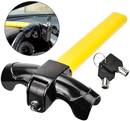 RMENOOR Barra de Bloqueo del Coche Cerradura del Volante del Coche Bloqueo del Volante del Coche Antirrobo para Coche con 2 Llaves Dispositivos de Cierre antirrobo de Coche