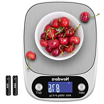 Newdora Báscula Digital para Cocina de Acero Inoxidable con Pantalla LCD Balanza de Alimentos, con función de tara, sistema de sensor de alta precisión escala digital Color Plata (Baterías Incluidas)