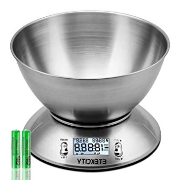 Etekcity EK4150 Báscula Digital para Cocina con Tazón Removible , 11 lbs / 5 kg, Acero Inoxidable, con Bol de Mezcla, Retroiluminación Blanca, Alarma y Sensor de Temperatura, Gris