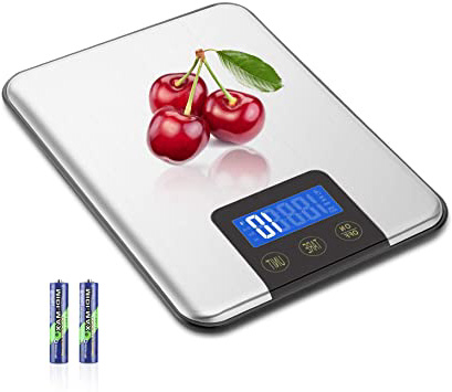 MOSUO Báscula Digital para Cocina, 15KG/1G Balanza de Cocina Báscula Electrónica de Acero Inoxidable, Balanza de Alimentos Multifuncional con Pantalla LCD, Función de Tara (Baterias Incluidas)