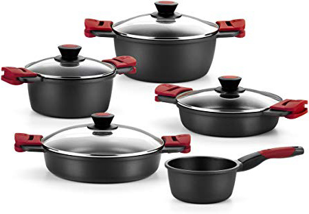 BRA Premiere - Batería 5 piezas de aluminio fundido con antiadherente, apta para todo tipo de cocinas Incluso inducción