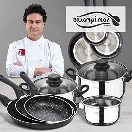 San Ignacio Coopper Batería de Cocina Juego de Sartenes, Acero Inoxidable, Cromado